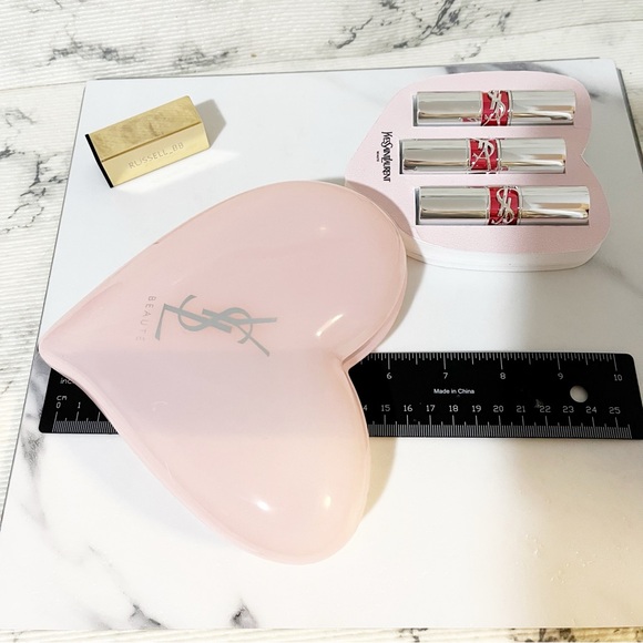 YSL Exclusive Candy Glaze 3 Full Size Lip Set & Pink Jelly Heart Pouch / Clutch - Picture 16 of 17
